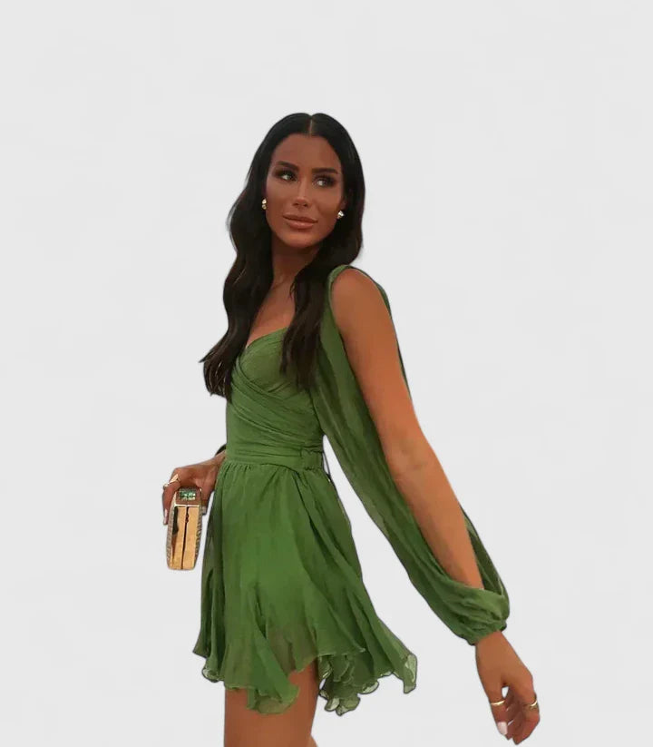 Raquel | Chiffon Empire Waist Dress with Sleeves