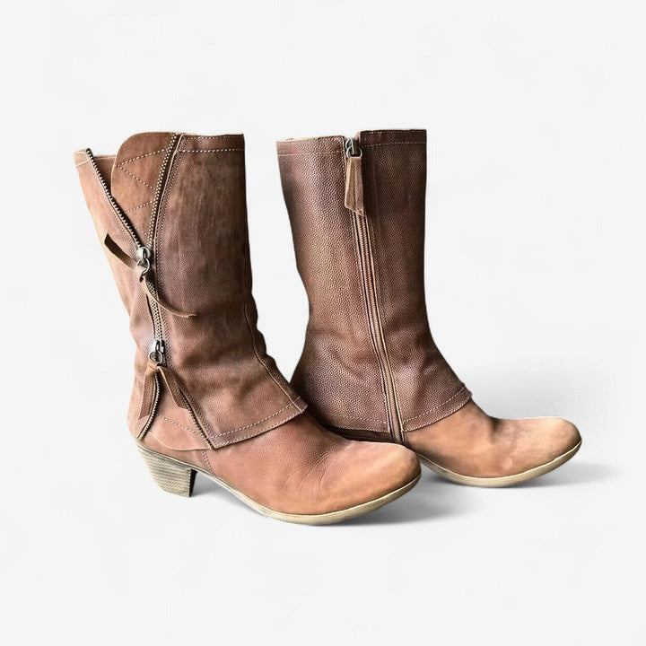 Dawn | Brown Mid-Calf Western Boots with Heel