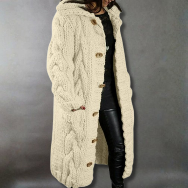 Hildegard | Hooded Cable Knit Longline Cardigan Coat