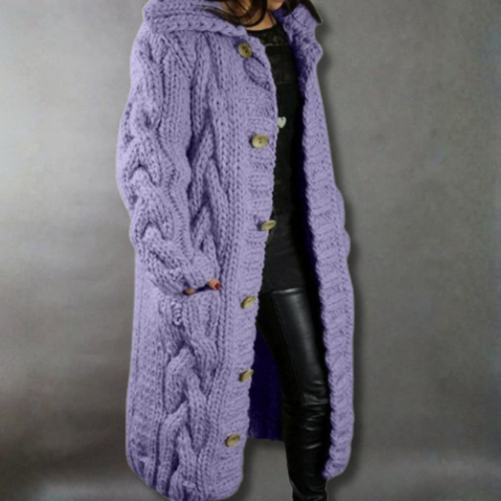 Roxie | Long Hooded Cable Knit Cardigan Coat