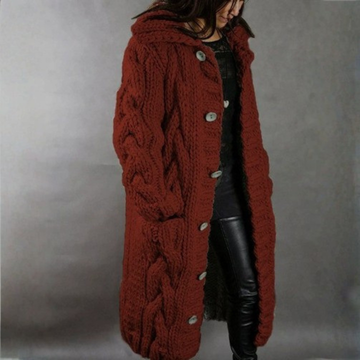 Roxie | Long Hooded Cable Knit Cardigan Coat