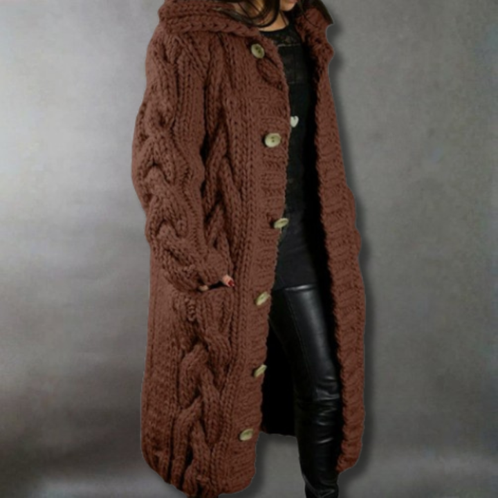 Hildegard | Hooded Cable Knit Longline Cardigan Coat