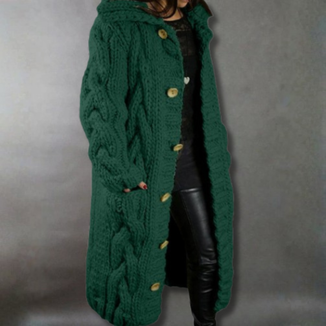 Roxie | Long Hooded Cable Knit Cardigan Coat