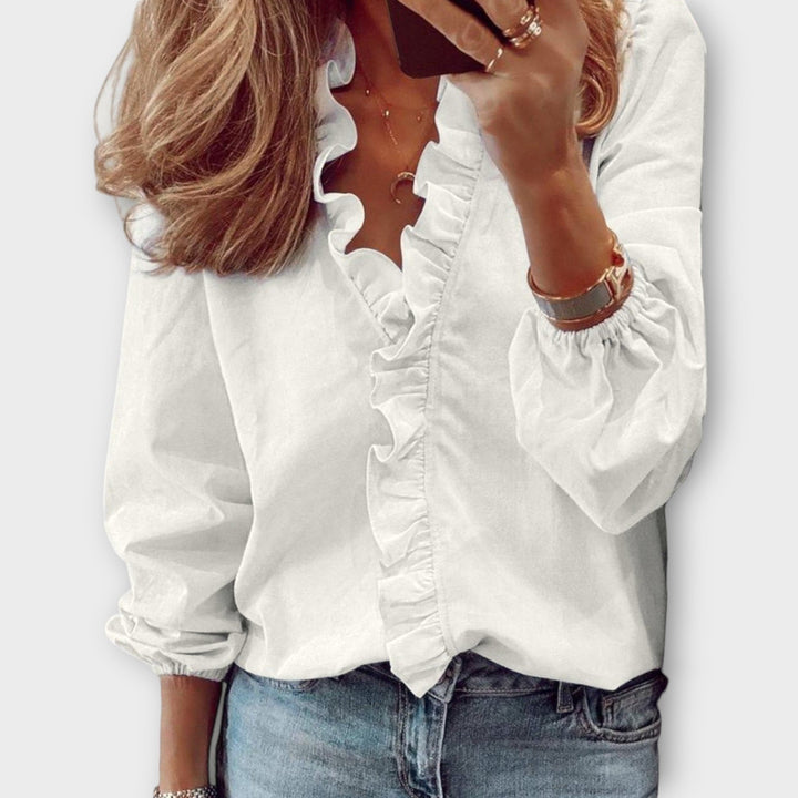 Violetta | Ruffled V-Neck Blouse with Long Sleeves