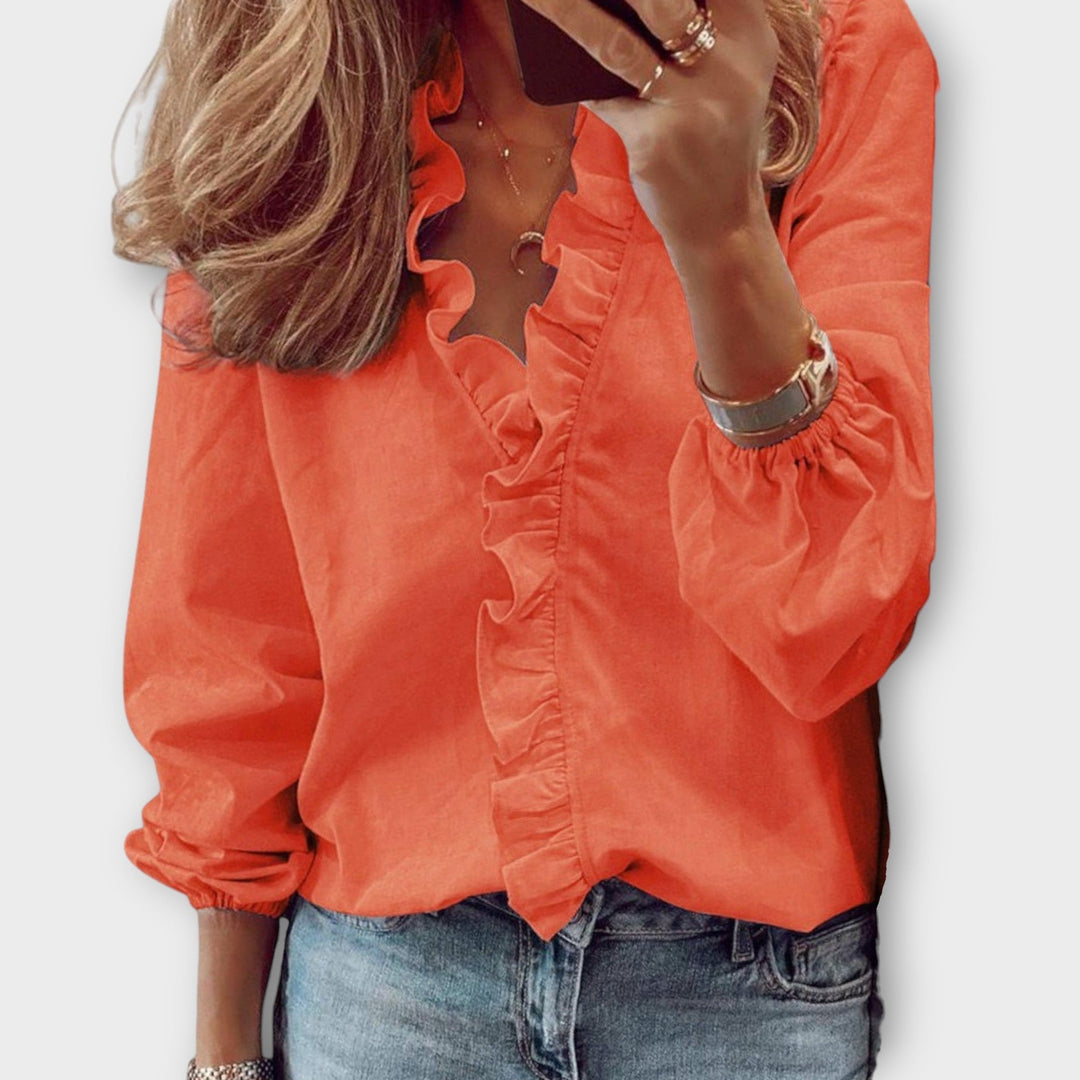 Violetta | Ruffled V-Neck Blouse with Long Sleeves