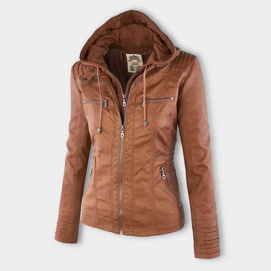 Winnie | Hooded Faux Leather Moto Jacket