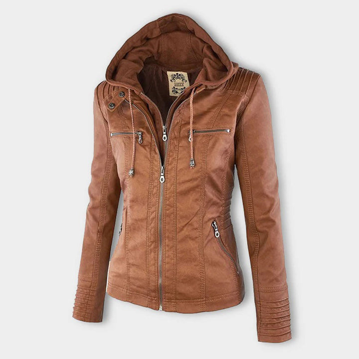 Winnie | Hooded Faux Leather Moto Jacket