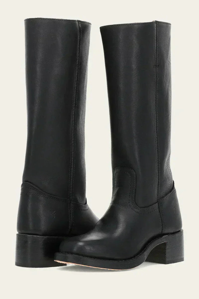 Stefania | Tall Leather Block Heel Boots