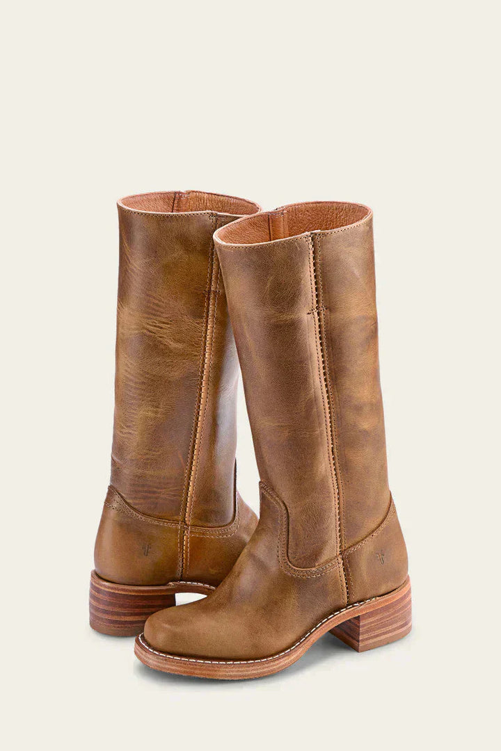 Stefania | Tall Leather Block Heel Boots