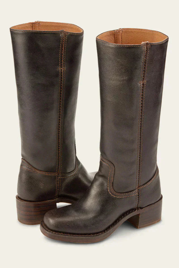 Stefania | Tall Leather Block Heel Boots