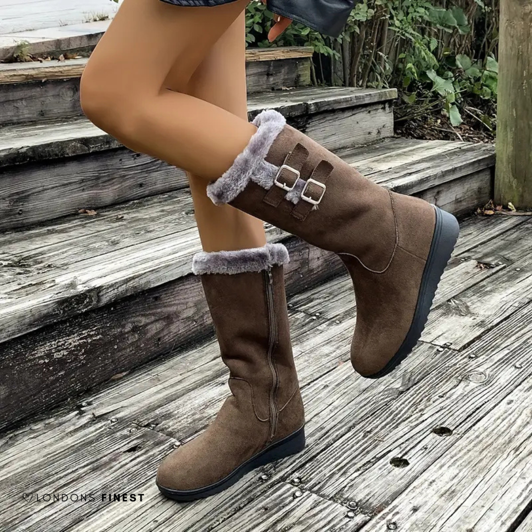 Arely | Faux Fur Lined Mid-Calf Boots with Buckles