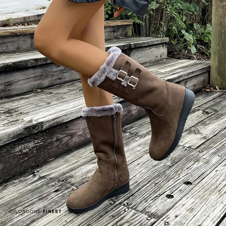Arely | Faux Fur Lined Mid-Calf Boots with Buckles