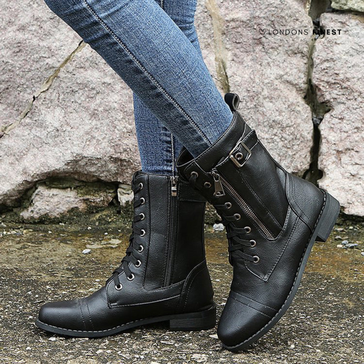 Nellie | Lace-Up Combat Boots with Side Zipper