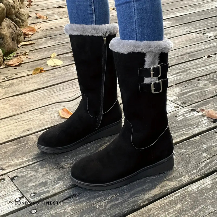 Arely | Faux Fur Lined Mid-Calf Boots with Buckles