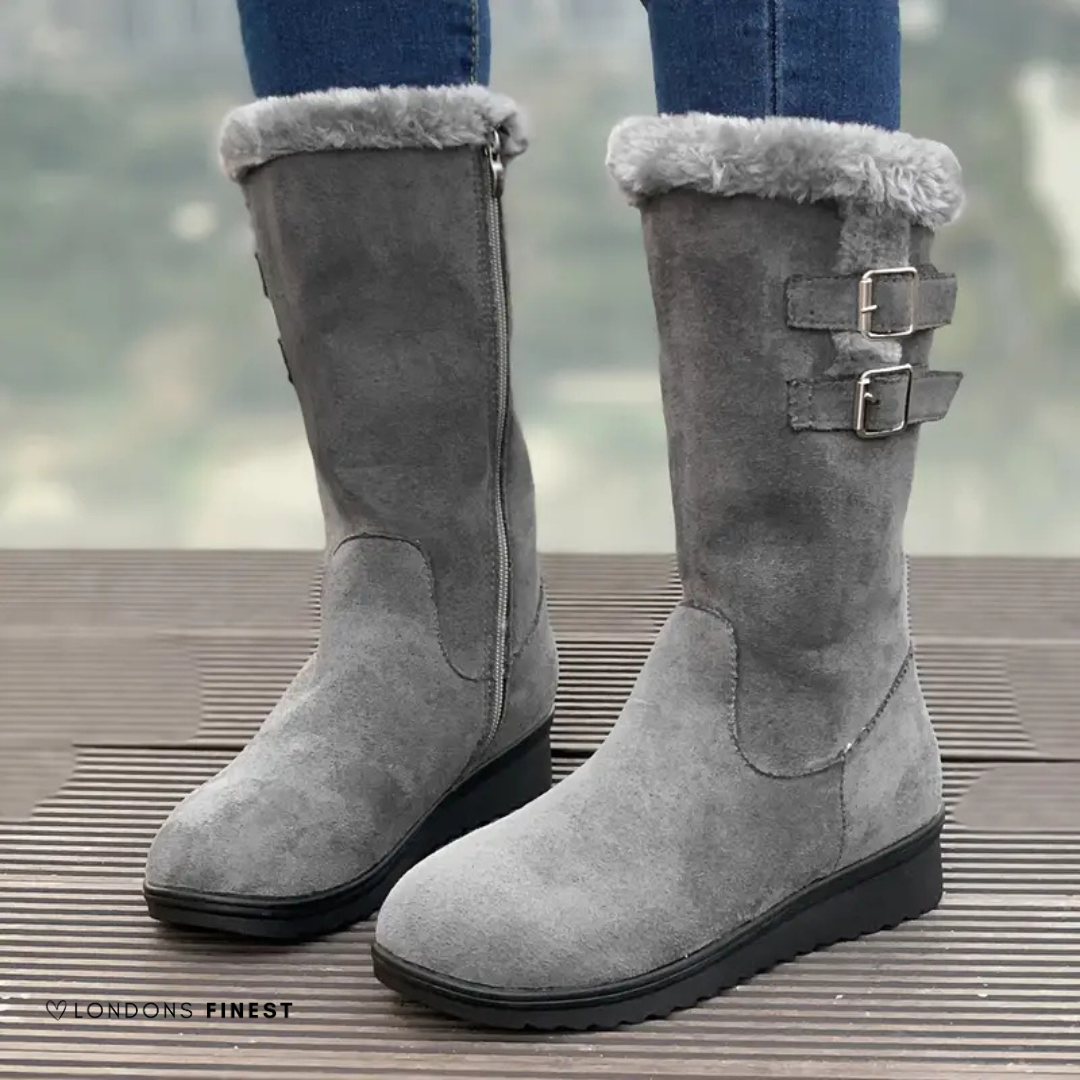 Arely | Faux Fur Lined Mid-Calf Boots with Buckles