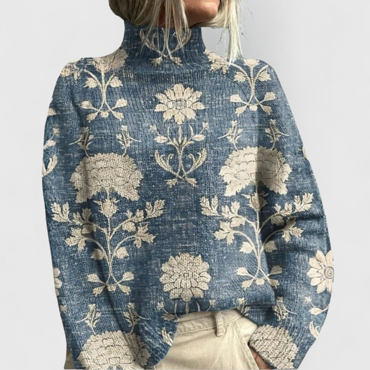 Bria | Floral Print Turtleneck Sweater with Long Sleeves