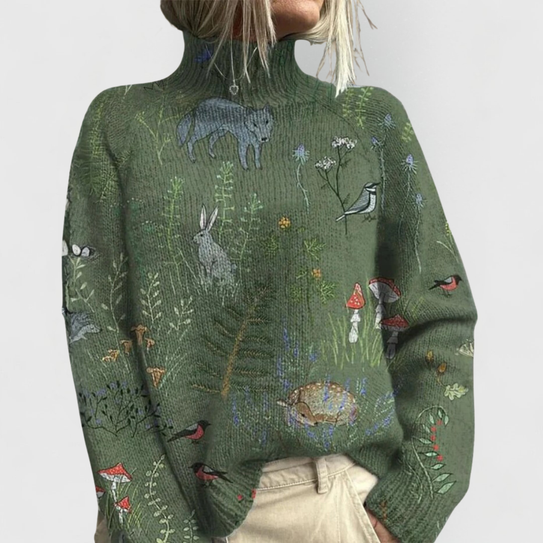 Bria | Floral Print Turtleneck Sweater with Long Sleeves