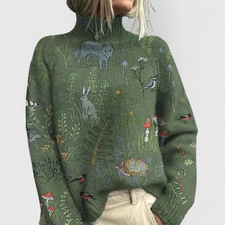 Bria | Floral Print Turtleneck Sweater with Long Sleeves