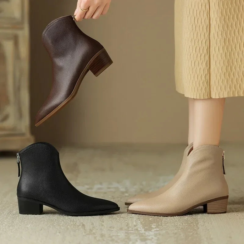 Angelina | Pointed Toe Block Heel Ankle Boots