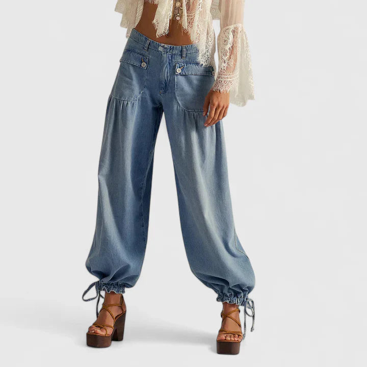 Edana | Denim Balloon Pants with Drawstring Cuffs