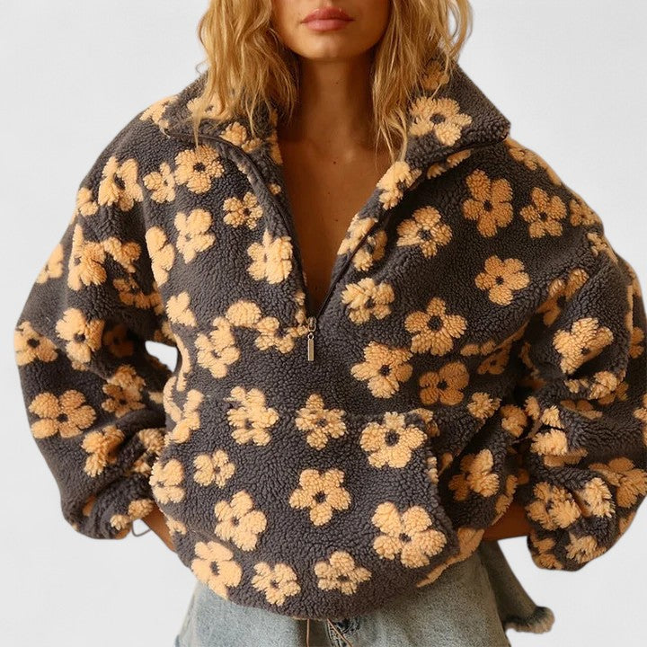 Dalia | Floral Sherpa Quarter Zip Sweater