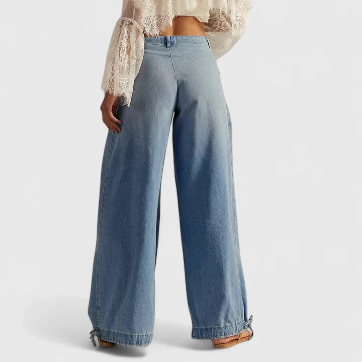 Edana | Denim Balloon Pants with Drawstring Cuffs