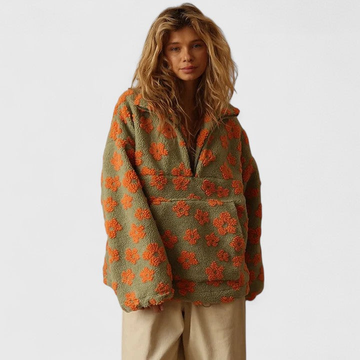 Dalia | Floral Sherpa Quarter Zip Sweater