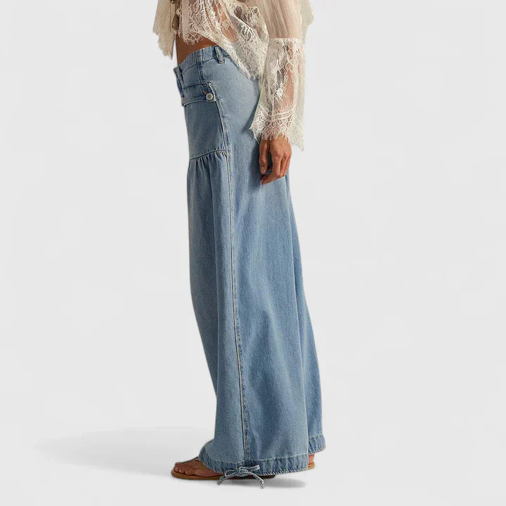 Edana | Denim Balloon Pants with Drawstring Cuffs