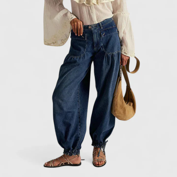 Edana | Denim Balloon Pants with Drawstring Cuffs