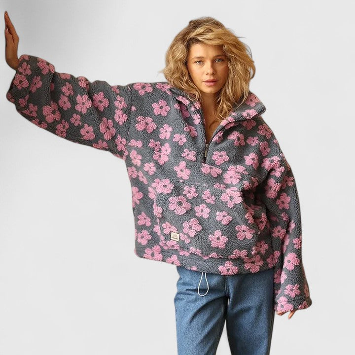 Dalia | Floral Sherpa Quarter Zip Sweater