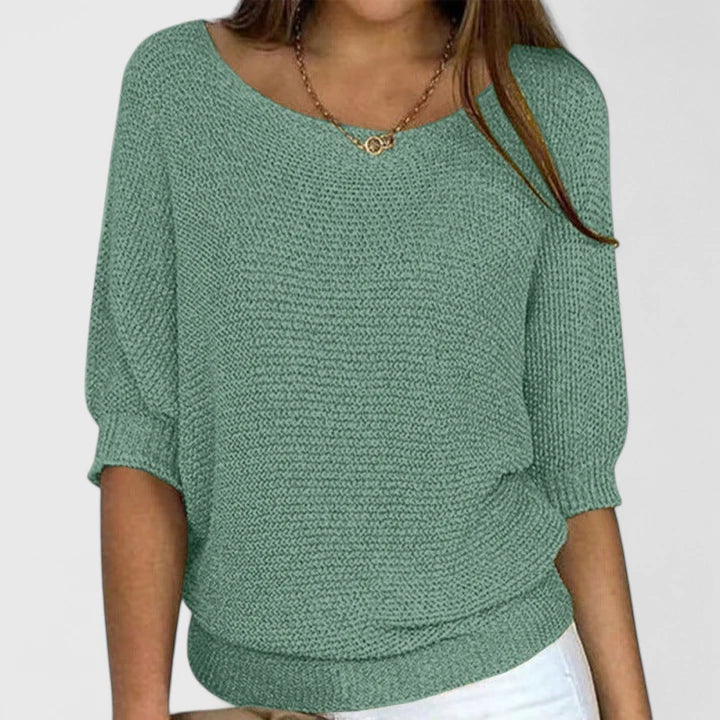 Idony | Boat Neck Knit Sweater with Dolman Sleeves