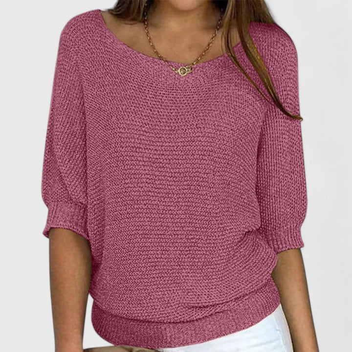 Idony | Boat Neck Knit Sweater with Dolman Sleeves
