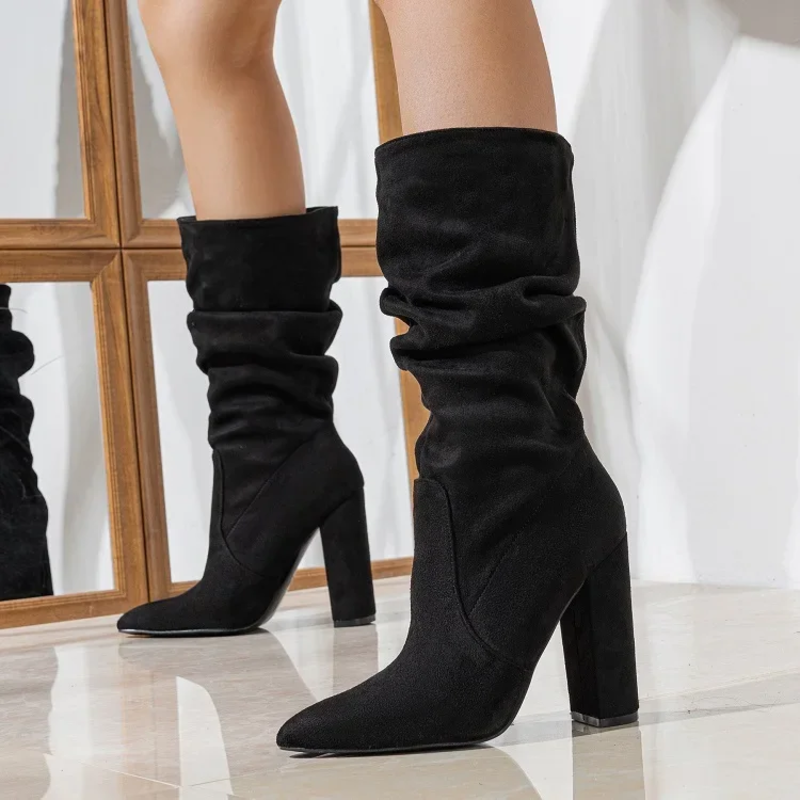 Rachael | Slouch Block Heel Mid-Calf Boots