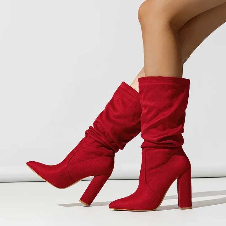 Rachael | Slouch Block Heel Mid-Calf Boots