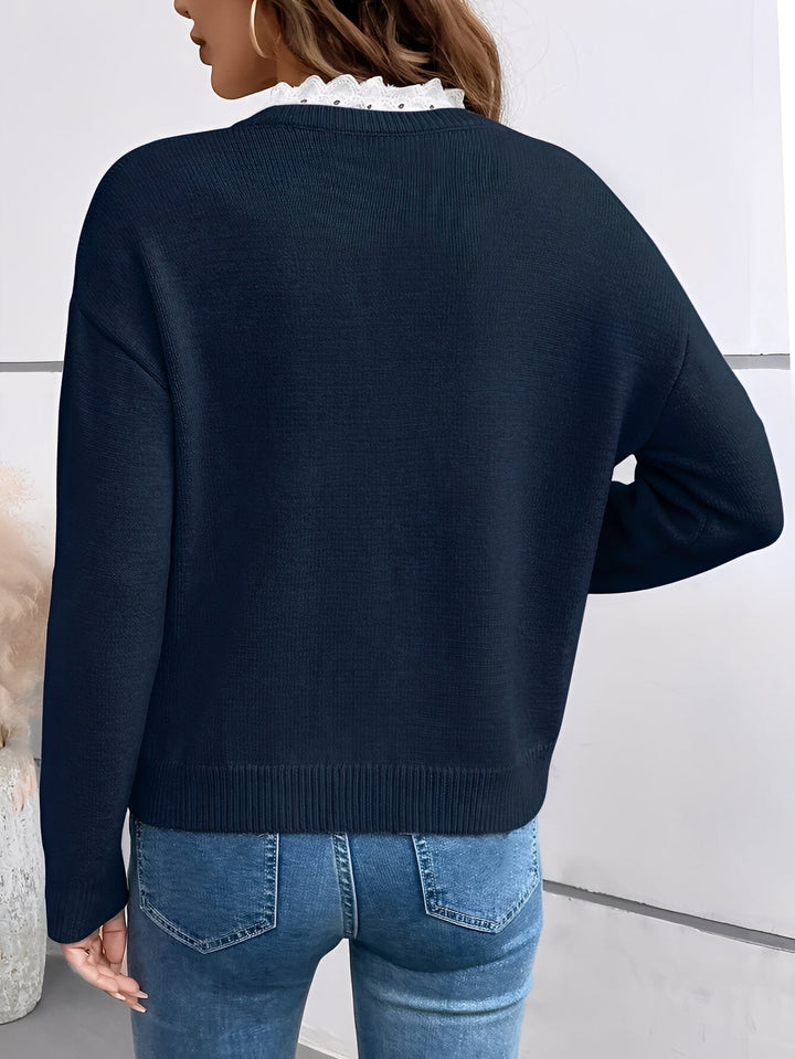Ophelia | Lace Trim V-Neck Sweater Long Sleeve