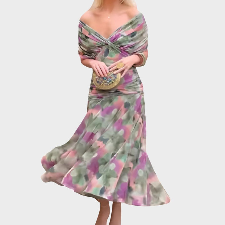 Hadley | Floral Off-Shoulder Empire Waist Midi Dress