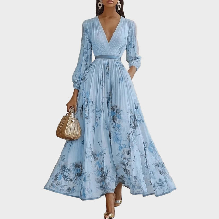Niamh | Pleated V-Neck Maxi Dress