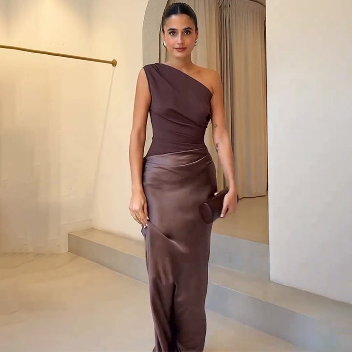 Cleopatraine | One Shoulder Satin Maxi Dress