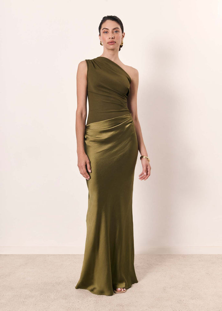 Cleopatraine | One Shoulder Satin Maxi Dress