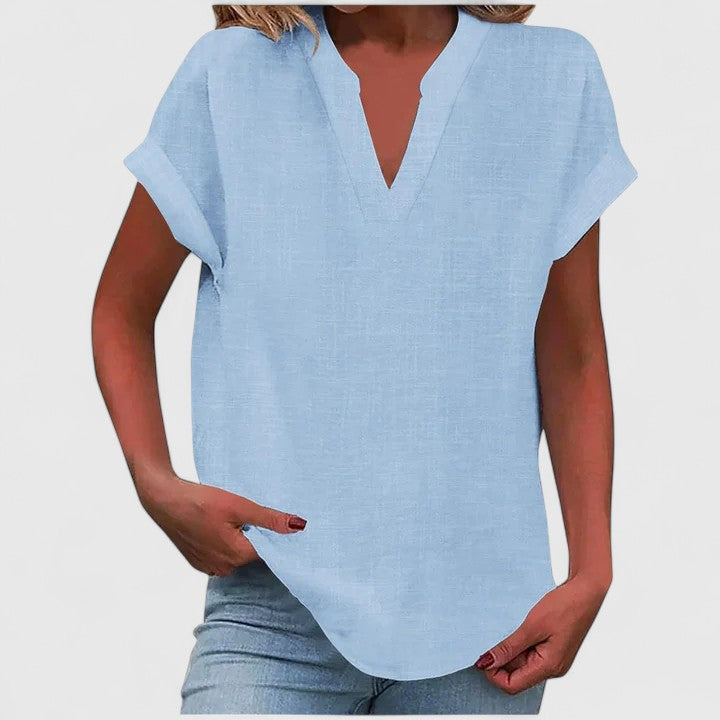 Ginny | Relaxed Notched Neck Blouse with Short Sleeves
