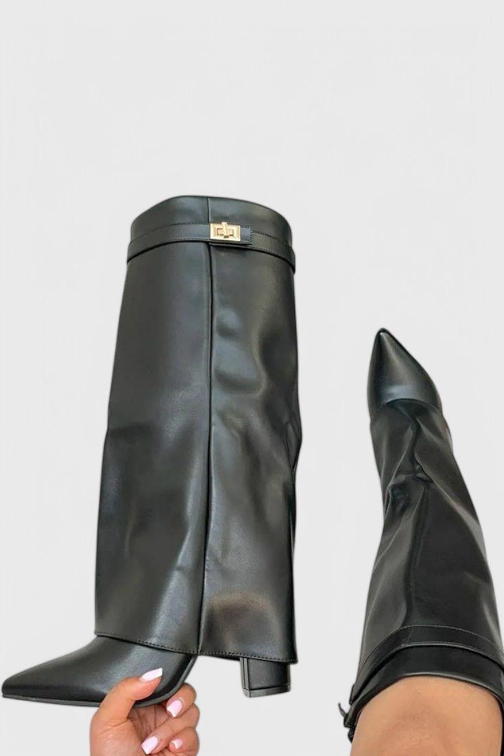 Ondine | Pointed Toe Knee High Boots with Fold-Over Cuff
