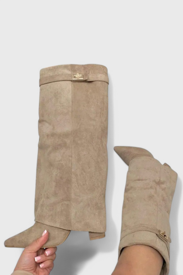 Ondine | Pointed Toe Knee High Boots with Fold-Over Cuff