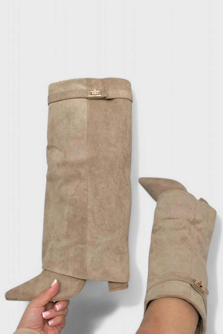 Ondine | Pointed Toe Knee High Boots with Fold-Over Cuff
