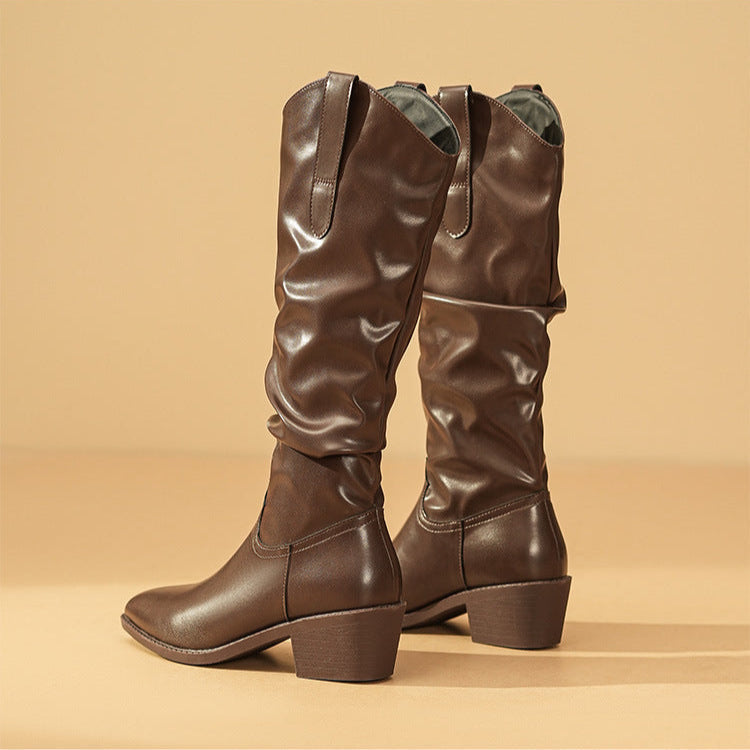 Emery | Slouch Knee-High Western Boots Block Heel