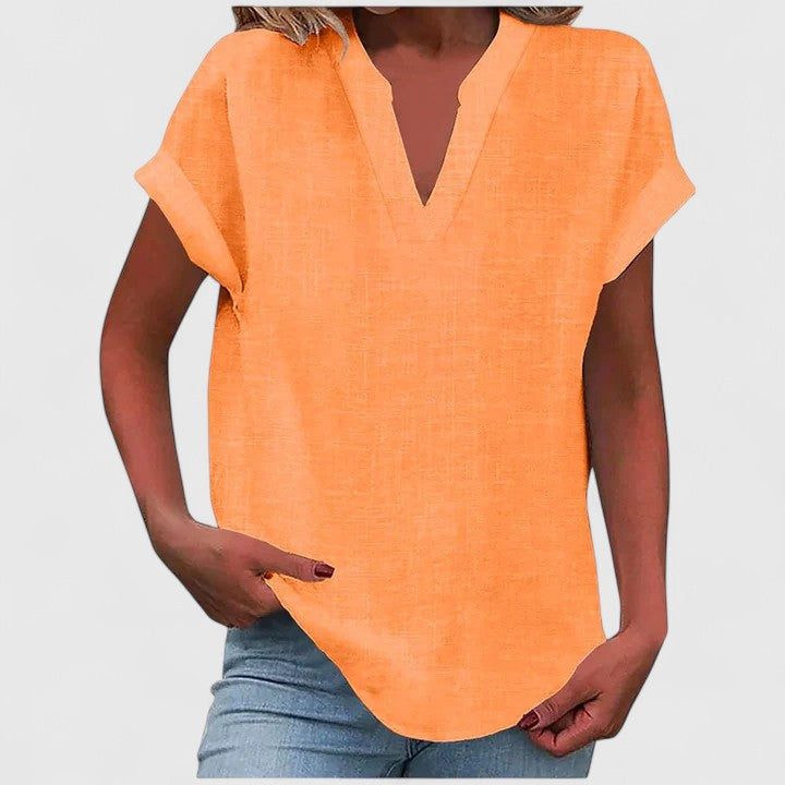 Ginny | Relaxed Notched Neck Blouse with Short Sleeves