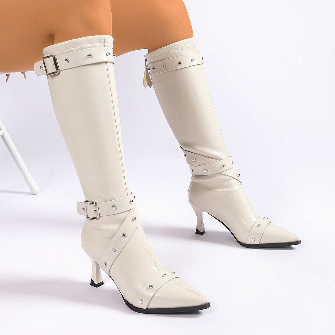 Kennedy | Pointed-Toe Knee-High Boots with Buckle Straps