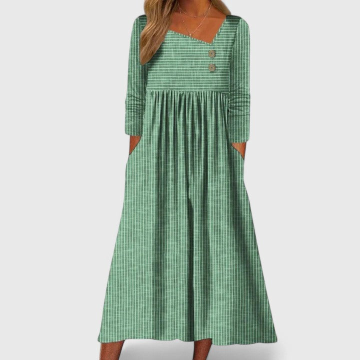 Delaney | Striped Empire Waist Midi Dress