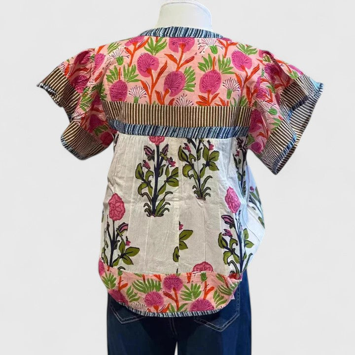 Aspen | White Floral Embroidered Blouse with Flutter Sleeves