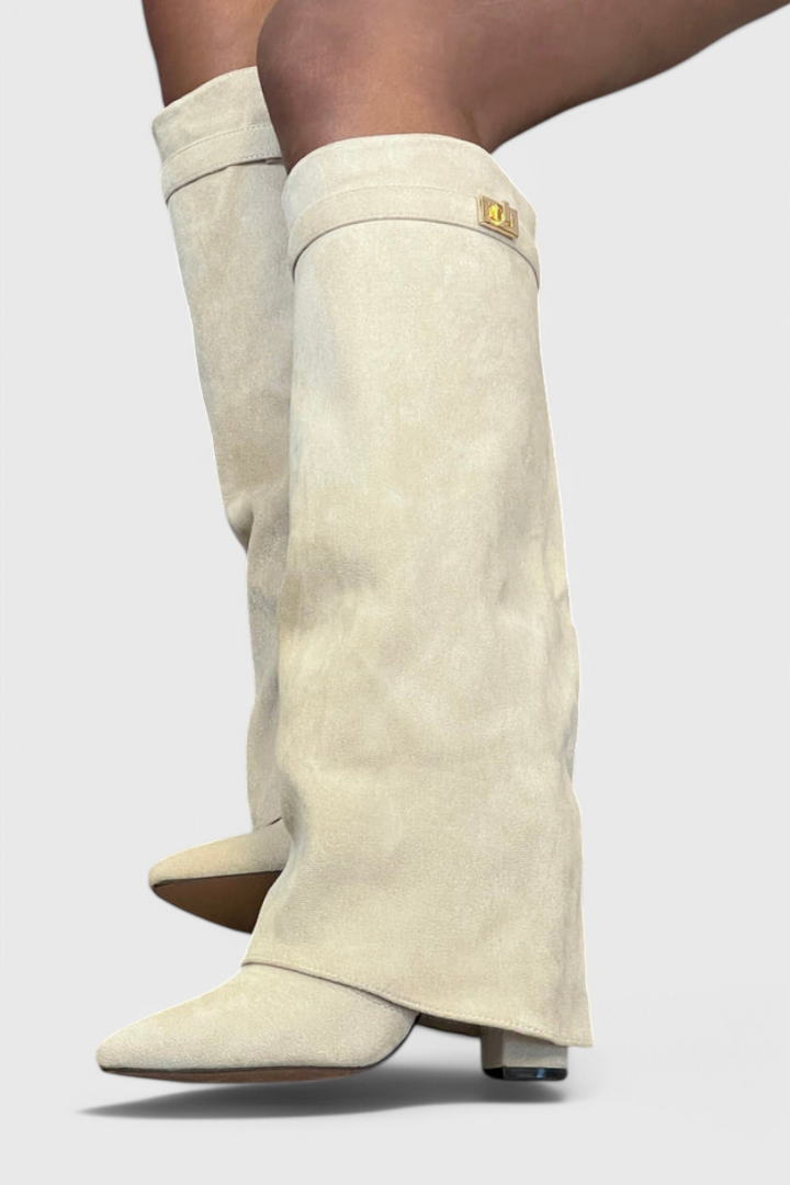 Ondine | Pointed Toe Knee High Boots with Fold-Over Cuff