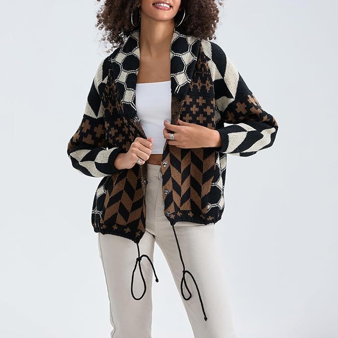 Julianne | Oversized Patchwork Knit Cardigan with Collar